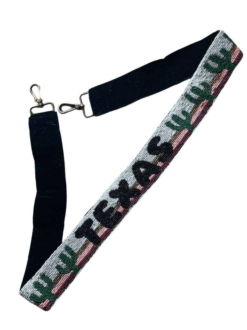 NEW PINK & SILVER women's hand beaded crossbody texas strap in black multi